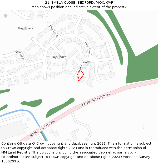 21, EMBLA CLOSE, BEDFORD, MK41 0WR: Location map and indicative extent of plot
