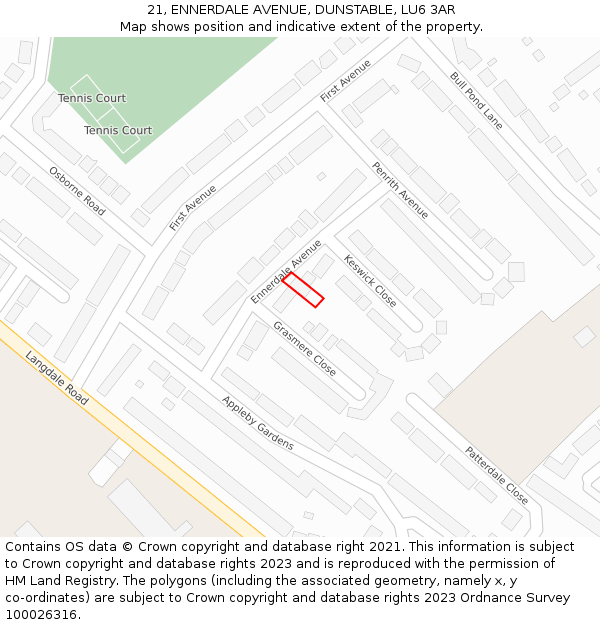 21, ENNERDALE AVENUE, DUNSTABLE, LU6 3AR: Location map and indicative extent of plot