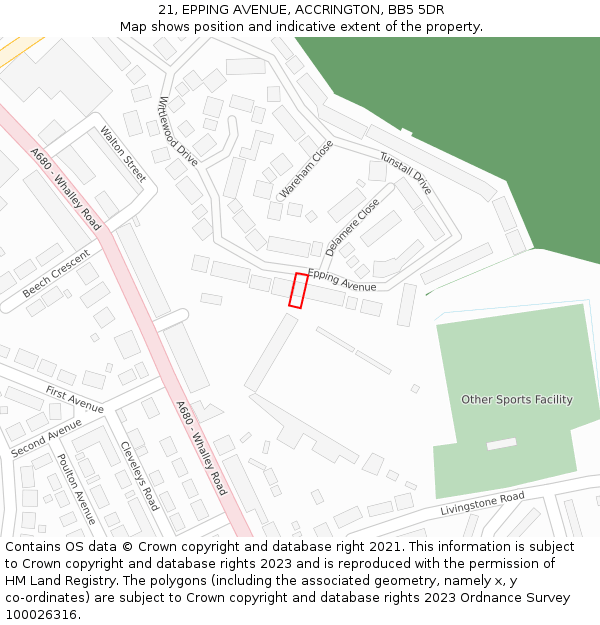 21, EPPING AVENUE, ACCRINGTON, BB5 5DR: Location map and indicative extent of plot