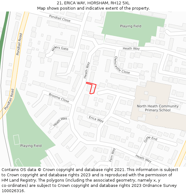 21, ERICA WAY, HORSHAM, RH12 5XL: Location map and indicative extent of plot