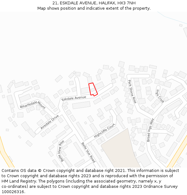 21, ESKDALE AVENUE, HALIFAX, HX3 7NH: Location map and indicative extent of plot