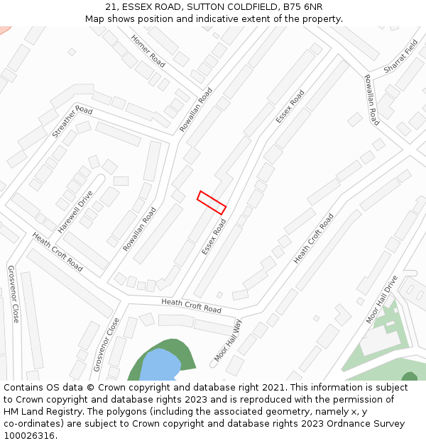 21, ESSEX ROAD, SUTTON COLDFIELD, B75 6NR: Location map and indicative extent of plot