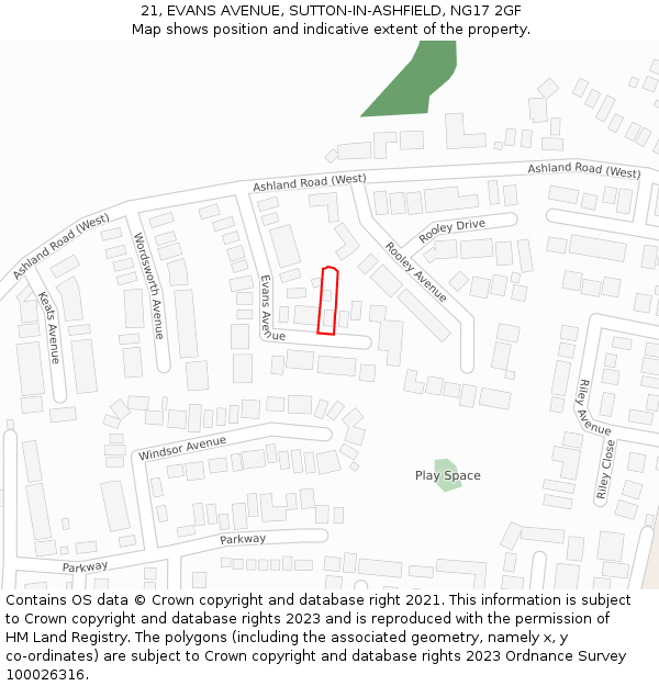 21, EVANS AVENUE, SUTTON-IN-ASHFIELD, NG17 2GF: Location map and indicative extent of plot