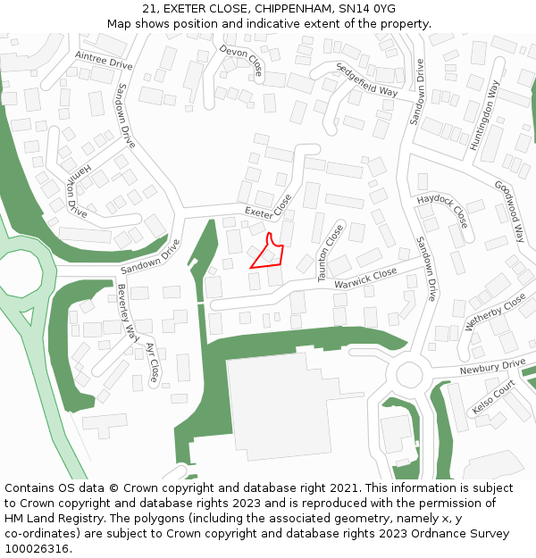 21, EXETER CLOSE, CHIPPENHAM, SN14 0YG: Location map and indicative extent of plot