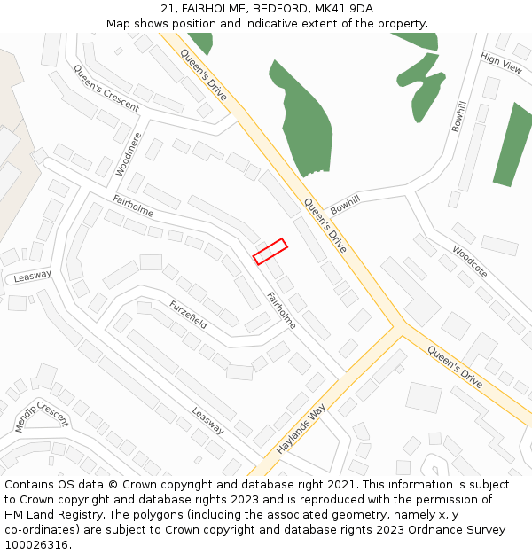 21, FAIRHOLME, BEDFORD, MK41 9DA: Location map and indicative extent of plot