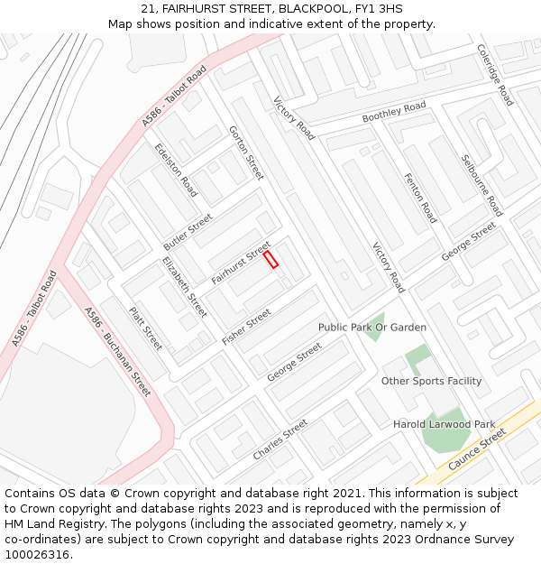 21, FAIRHURST STREET, BLACKPOOL, FY1 3HS: Location map and indicative extent of plot