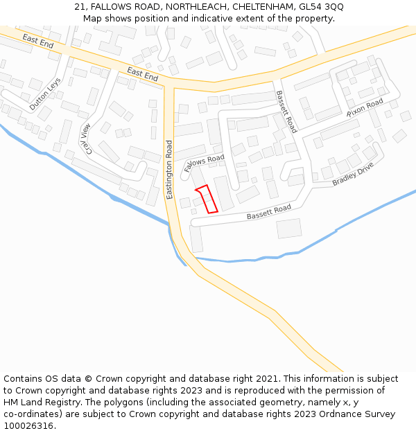 21, FALLOWS ROAD, NORTHLEACH, CHELTENHAM, GL54 3QQ: Location map and indicative extent of plot