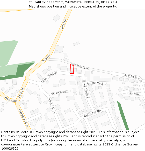 21, FARLEY CRESCENT, OAKWORTH, KEIGHLEY, BD22 7SH: Location map and indicative extent of plot