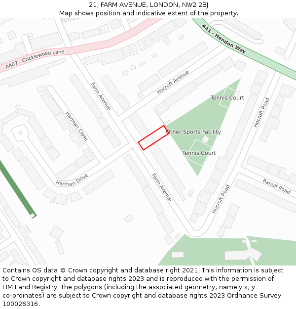 21, FARM AVENUE, LONDON, NW2 2BJ: Location map and indicative extent of plot