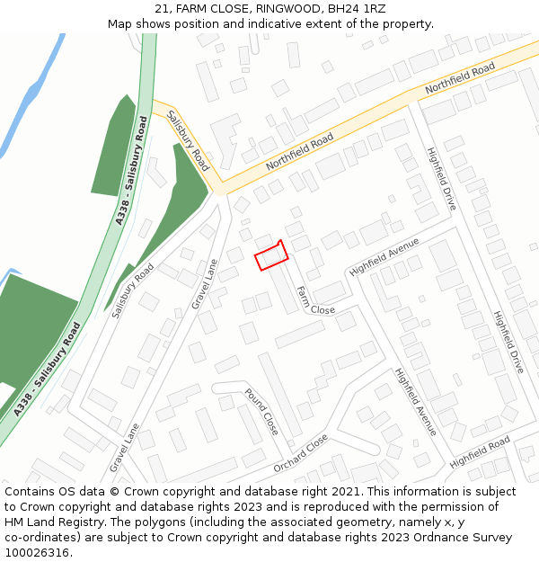 21, FARM CLOSE, RINGWOOD, BH24 1RZ: Location map and indicative extent of plot