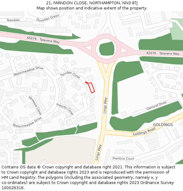 21, FARNDON CLOSE, NORTHAMPTON, NN3 8TJ: Location map and indicative extent of plot