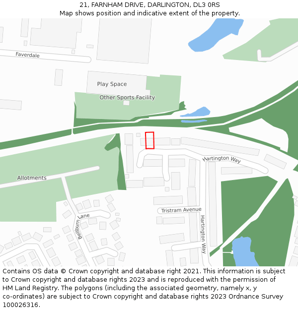 21, FARNHAM DRIVE, DARLINGTON, DL3 0RS: Location map and indicative extent of plot