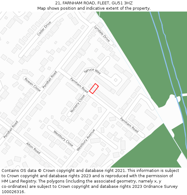 21, FARNHAM ROAD, FLEET, GU51 3HZ: Location map and indicative extent of plot