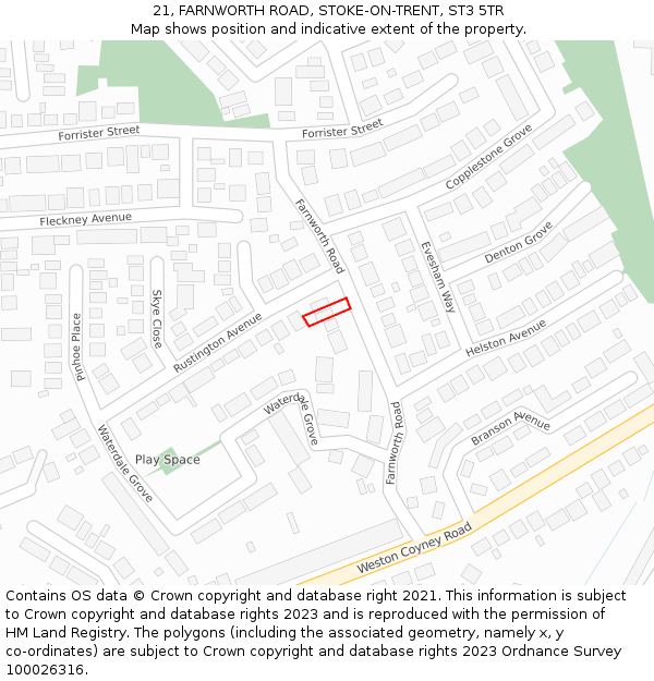 21, FARNWORTH ROAD, STOKE-ON-TRENT, ST3 5TR: Location map and indicative extent of plot
