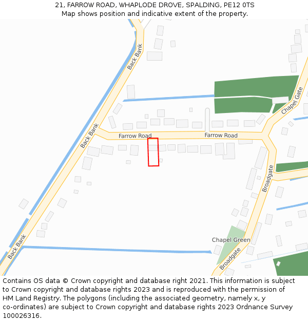 21, FARROW ROAD, WHAPLODE DROVE, SPALDING, PE12 0TS: Location map and indicative extent of plot