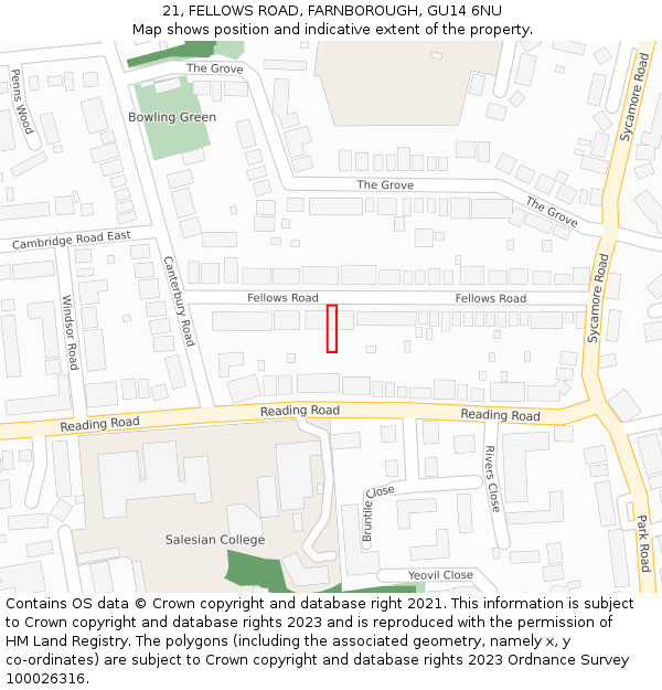 21, FELLOWS ROAD, FARNBOROUGH, GU14 6NU: Location map and indicative extent of plot