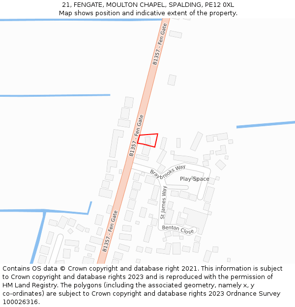 21, FENGATE, MOULTON CHAPEL, SPALDING, PE12 0XL: Location map and indicative extent of plot