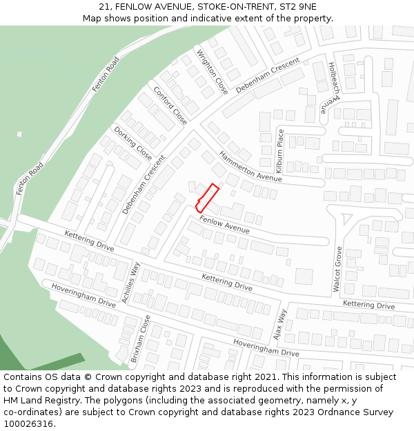 21, FENLOW AVENUE, STOKE-ON-TRENT, ST2 9NE: Location map and indicative extent of plot