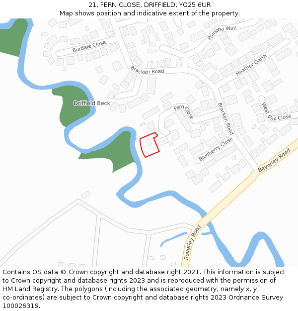 21, FERN CLOSE, DRIFFIELD, YO25 6UR: Location map and indicative extent of plot