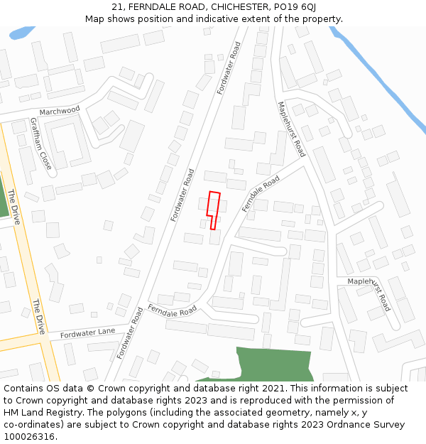 21, FERNDALE ROAD, CHICHESTER, PO19 6QJ: Location map and indicative extent of plot