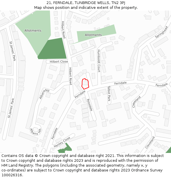 21, FERNDALE, TUNBRIDGE WELLS, TN2 3PJ: Location map and indicative extent of plot