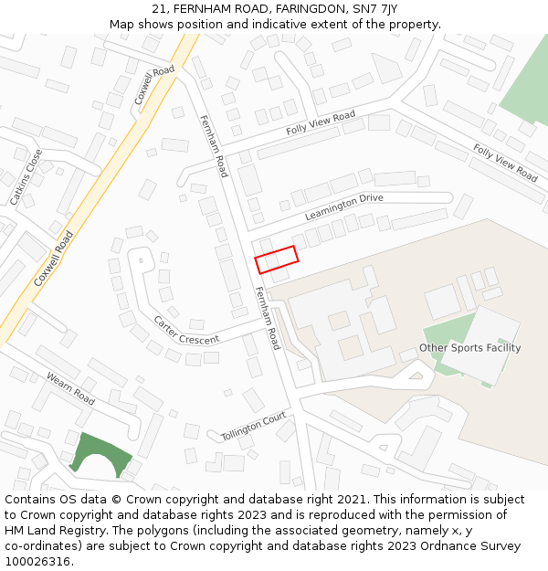 21, FERNHAM ROAD, FARINGDON, SN7 7JY: Location map and indicative extent of plot