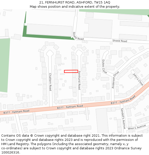 21, FERNHURST ROAD, ASHFORD, TW15 1AQ: Location map and indicative extent of plot