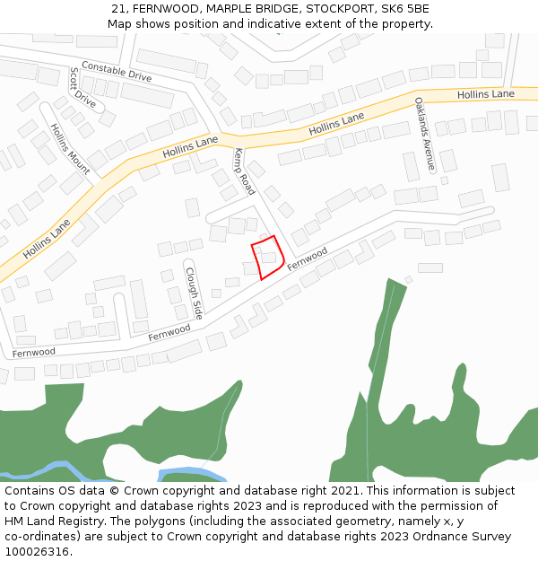 21, FERNWOOD, MARPLE BRIDGE, STOCKPORT, SK6 5BE: Location map and indicative extent of plot