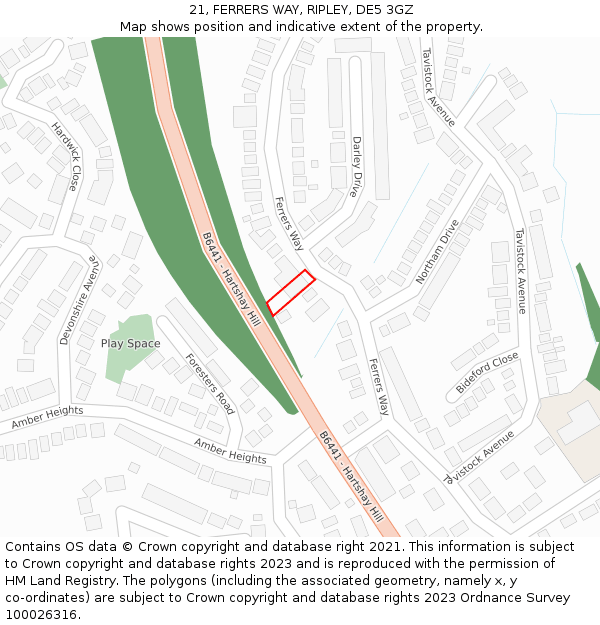 21, FERRERS WAY, RIPLEY, DE5 3GZ: Location map and indicative extent of plot