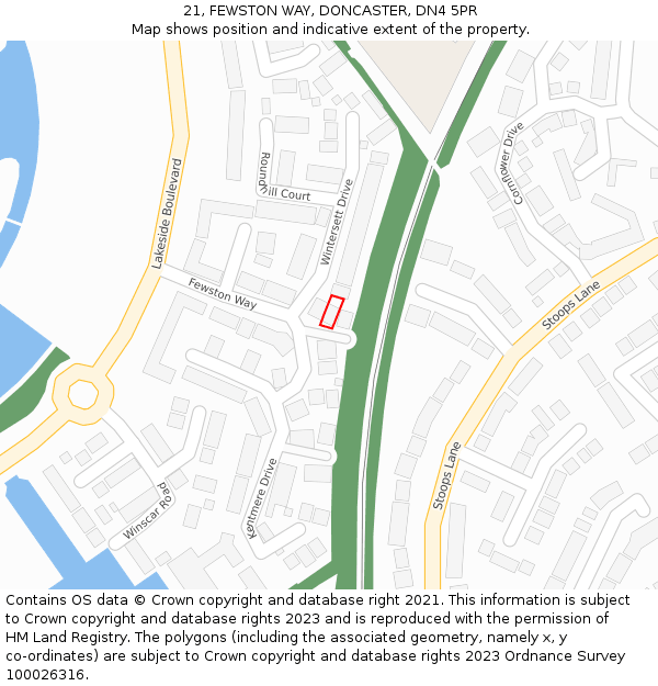 21, FEWSTON WAY, DONCASTER, DN4 5PR: Location map and indicative extent of plot