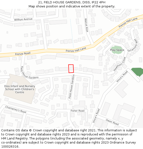 21, FIELD HOUSE GARDENS, DISS, IP22 4PH: Location map and indicative extent of plot