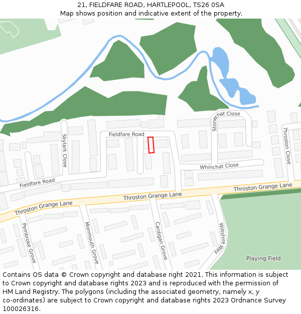21, FIELDFARE ROAD, HARTLEPOOL, TS26 0SA: Location map and indicative extent of plot