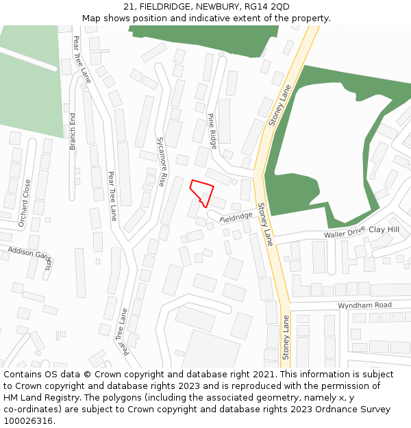 21, FIELDRIDGE, NEWBURY, RG14 2QD: Location map and indicative extent of plot