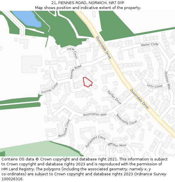 21, FIENNES ROAD, NORWICH, NR7 0YP: Location map and indicative extent of plot