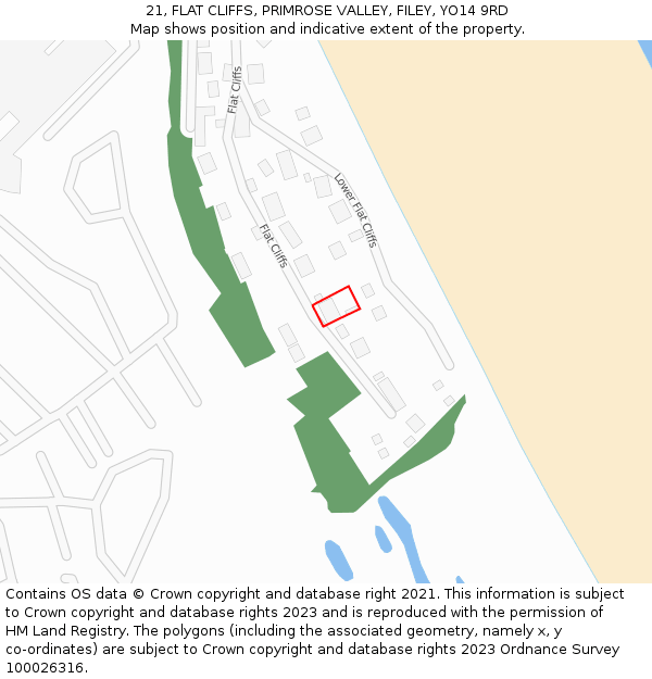 21, FLAT CLIFFS, PRIMROSE VALLEY, FILEY, YO14 9RD: Location map and indicative extent of plot