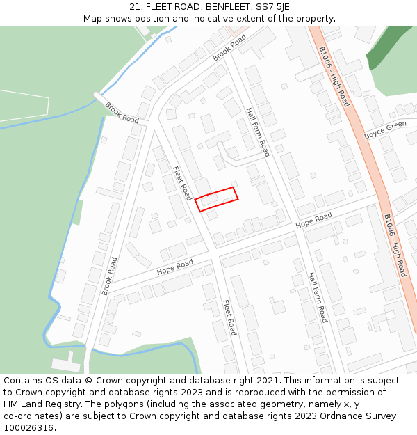 21, FLEET ROAD, BENFLEET, SS7 5JE: Location map and indicative extent of plot