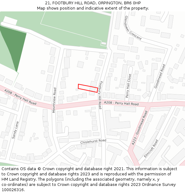 21, FOOTBURY HILL ROAD, ORPINGTON, BR6 0HP: Location map and indicative extent of plot