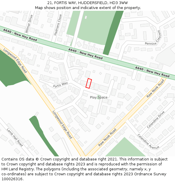 21, FORTIS WAY, HUDDERSFIELD, HD3 3WW: Location map and indicative extent of plot