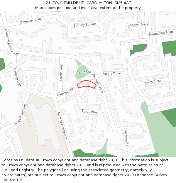 21, FOUNTAIN DRIVE, CARSHALTON, SM5 4AE: Location map and indicative extent of plot