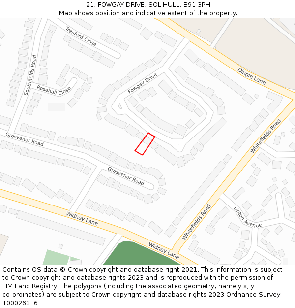 21, FOWGAY DRIVE, SOLIHULL, B91 3PH: Location map and indicative extent of plot