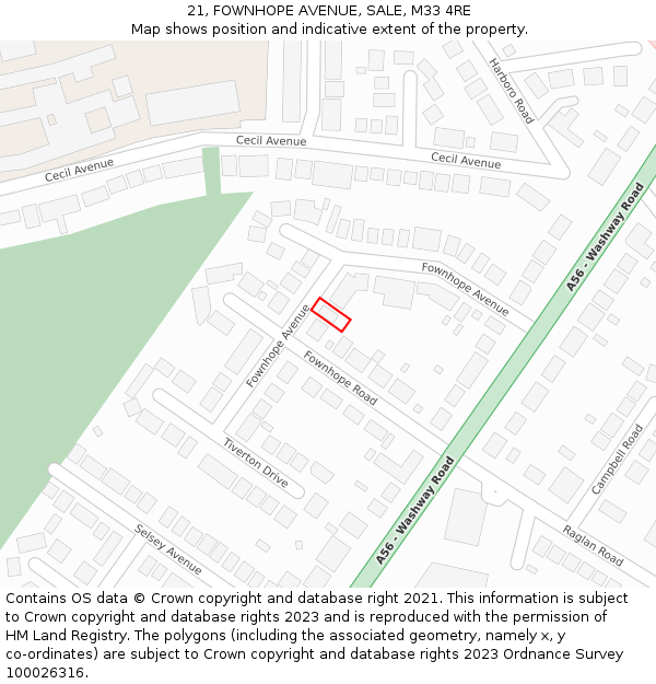 21, FOWNHOPE AVENUE, SALE, M33 4RE: Location map and indicative extent of plot