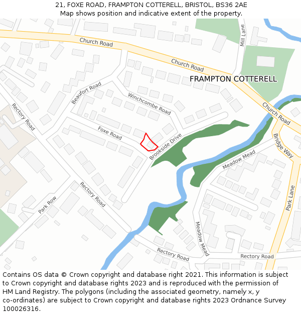 21, FOXE ROAD, FRAMPTON COTTERELL, BRISTOL, BS36 2AE: Location map and indicative extent of plot