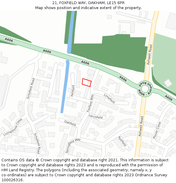 21, FOXFIELD WAY, OAKHAM, LE15 6PR: Location map and indicative extent of plot