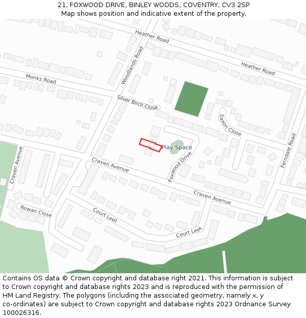 21, FOXWOOD DRIVE, BINLEY WOODS, COVENTRY, CV3 2SP: Location map and indicative extent of plot