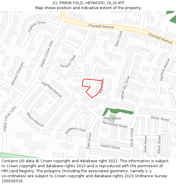 21, FRANK FOLD, HEYWOOD, OL10 4FF: Location map and indicative extent of plot