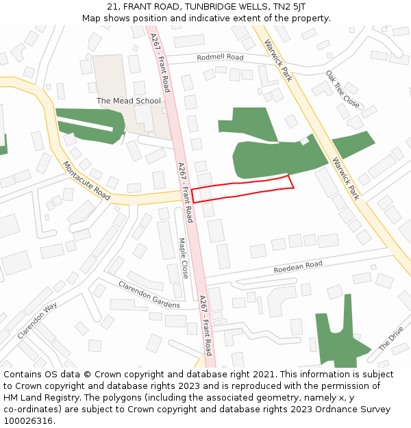 21, FRANT ROAD, TUNBRIDGE WELLS, TN2 5JT: Location map and indicative extent of plot