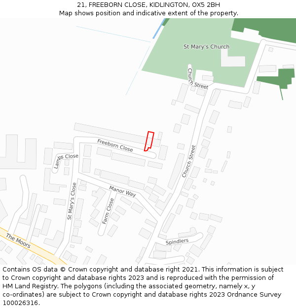 21, FREEBORN CLOSE, KIDLINGTON, OX5 2BH: Location map and indicative extent of plot