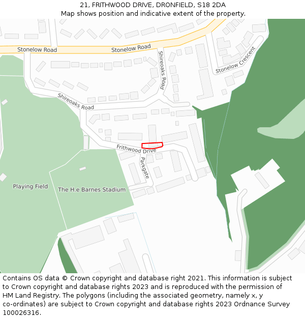 21, FRITHWOOD DRIVE, DRONFIELD, S18 2DA: Location map and indicative extent of plot