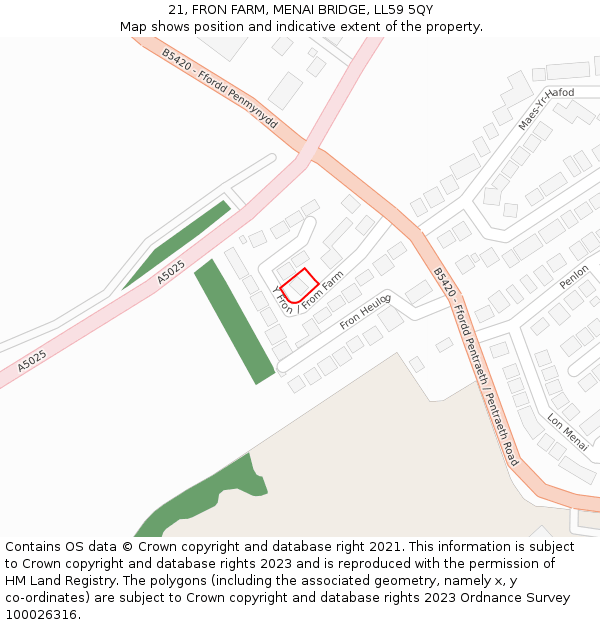 21, FRON FARM, MENAI BRIDGE, LL59 5QY: Location map and indicative extent of plot
