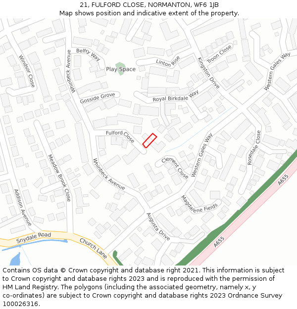 21, FULFORD CLOSE, NORMANTON, WF6 1JB: Location map and indicative extent of plot